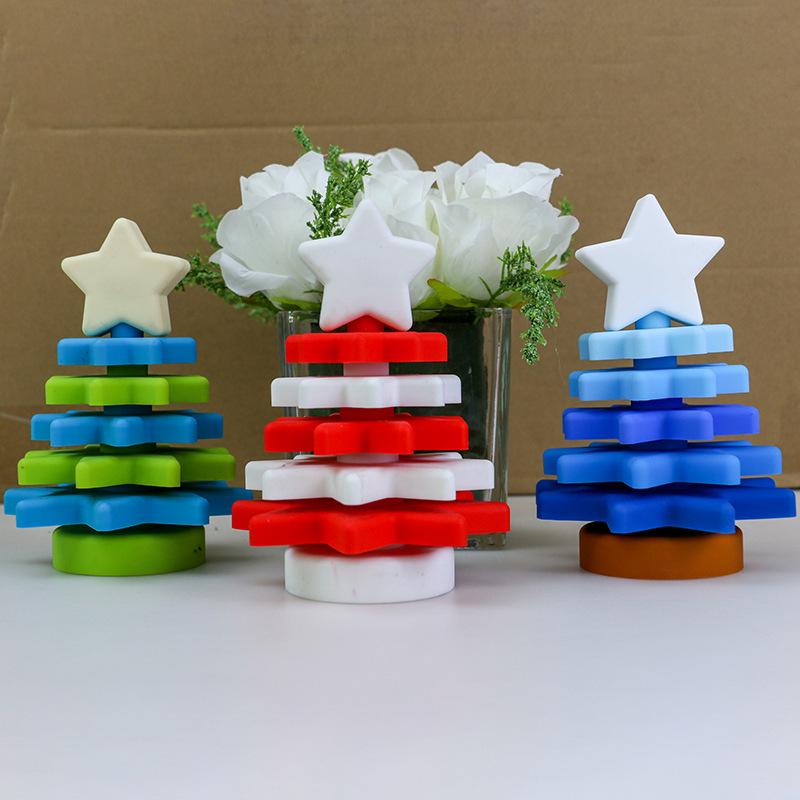 Platinum Silicone Christmas Tree Stacking Toy for Kids - DIY Educational Building Blocks & Holiday Ornament