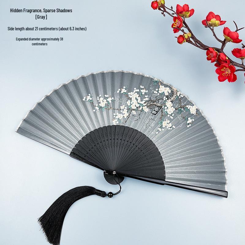Portable Ancient Chinese Bamboo Folding Fan for Hanfu & Qipao - Gardenia Design