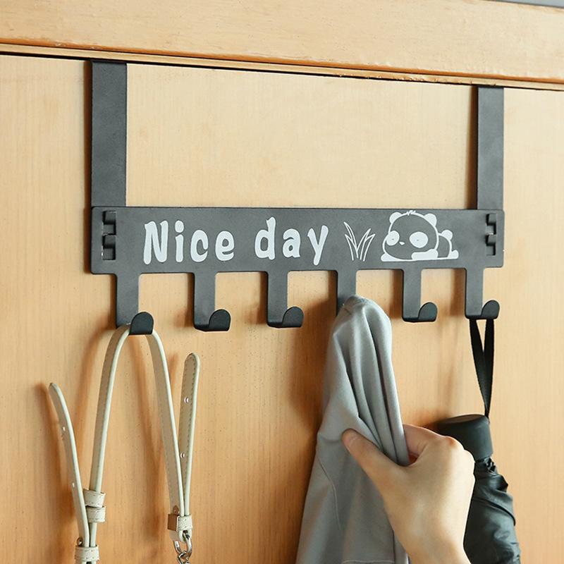 Seamless Over-the-Door Hooks: No-Drill Bedroom Storage & Wall-Mounted Coat Rack Black 6 Hooks