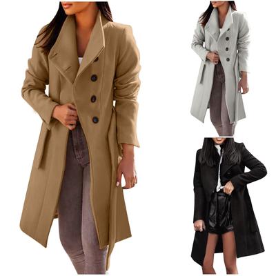 Fashion Trench Coats For Women's Long Trench Coat Slim Classic Solid Color Coats