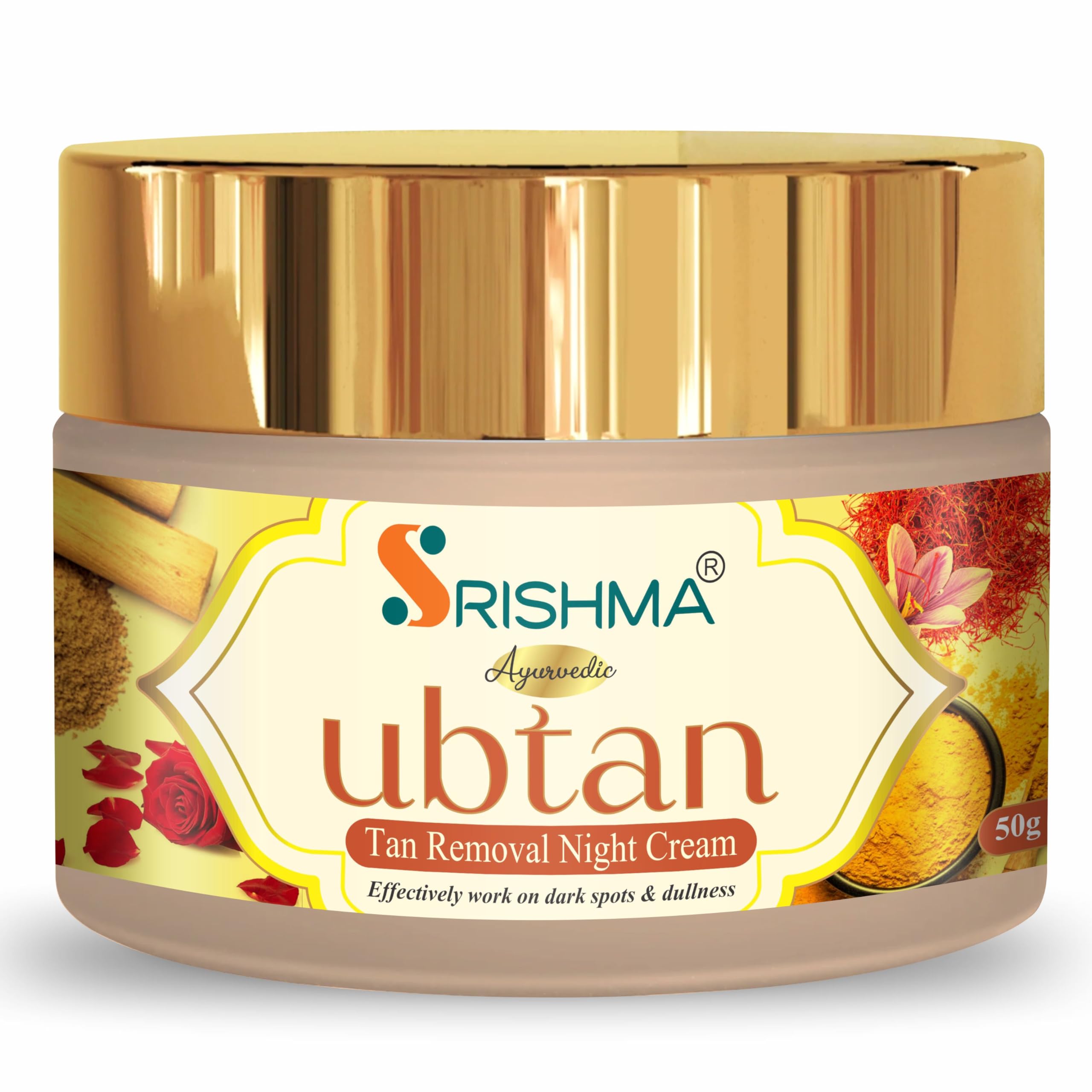SRISHMA Ubtan Tan Removal Night Cream - 50g Ayurvedic Face Cream with Saffron & Turmeric for Glowing, Bright Skin | Suitable for All Skin Types.
