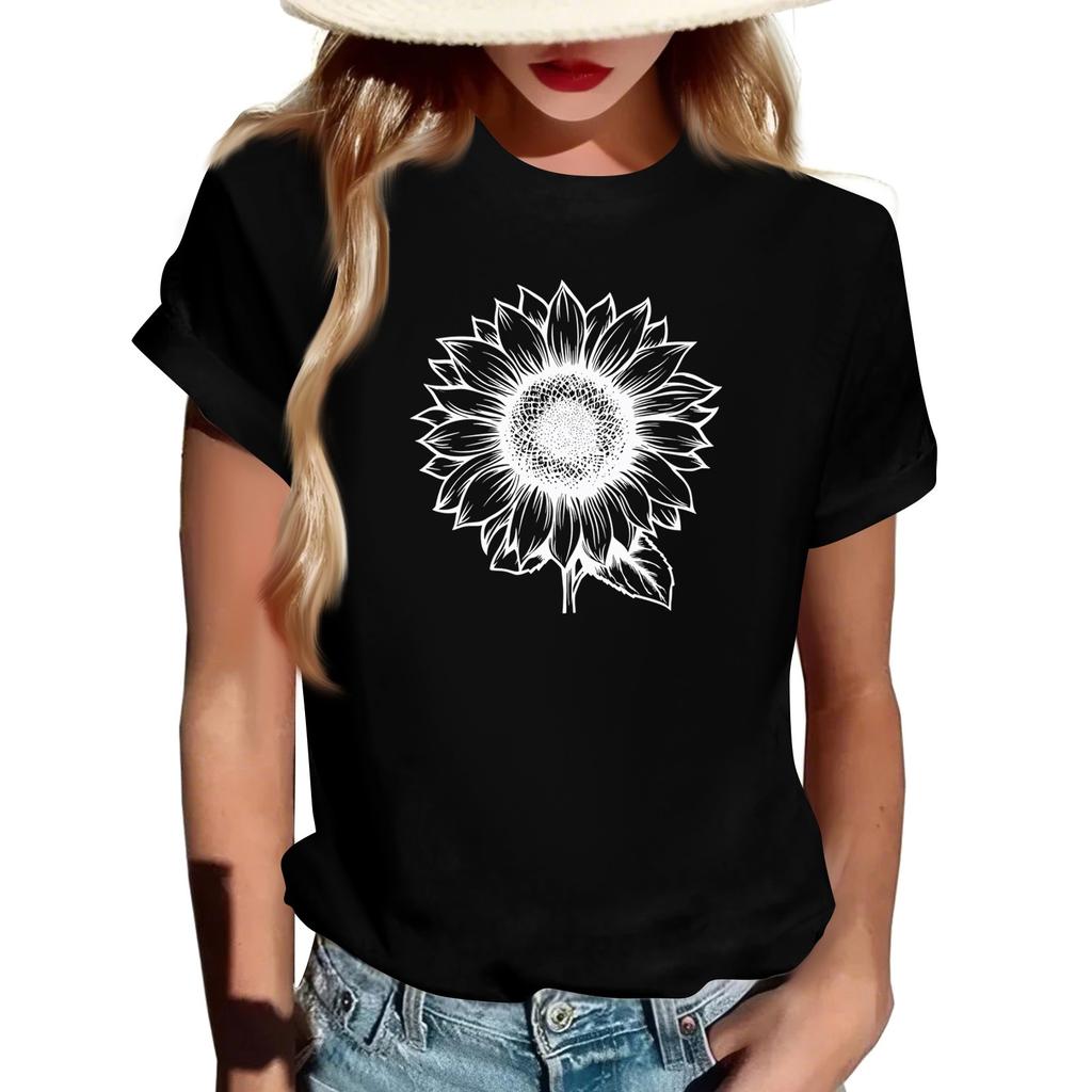 Damen Modisches Rundhals Casual Retro Print Kurzarm T-Shirt Top