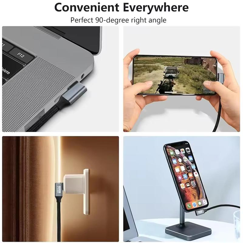 100W PD Fast Charging Cable 5A Type USB C 3.1 Gen 2 Male To Female Extension Cord 90 Angle 10Gbps USB C Extender Data Cables