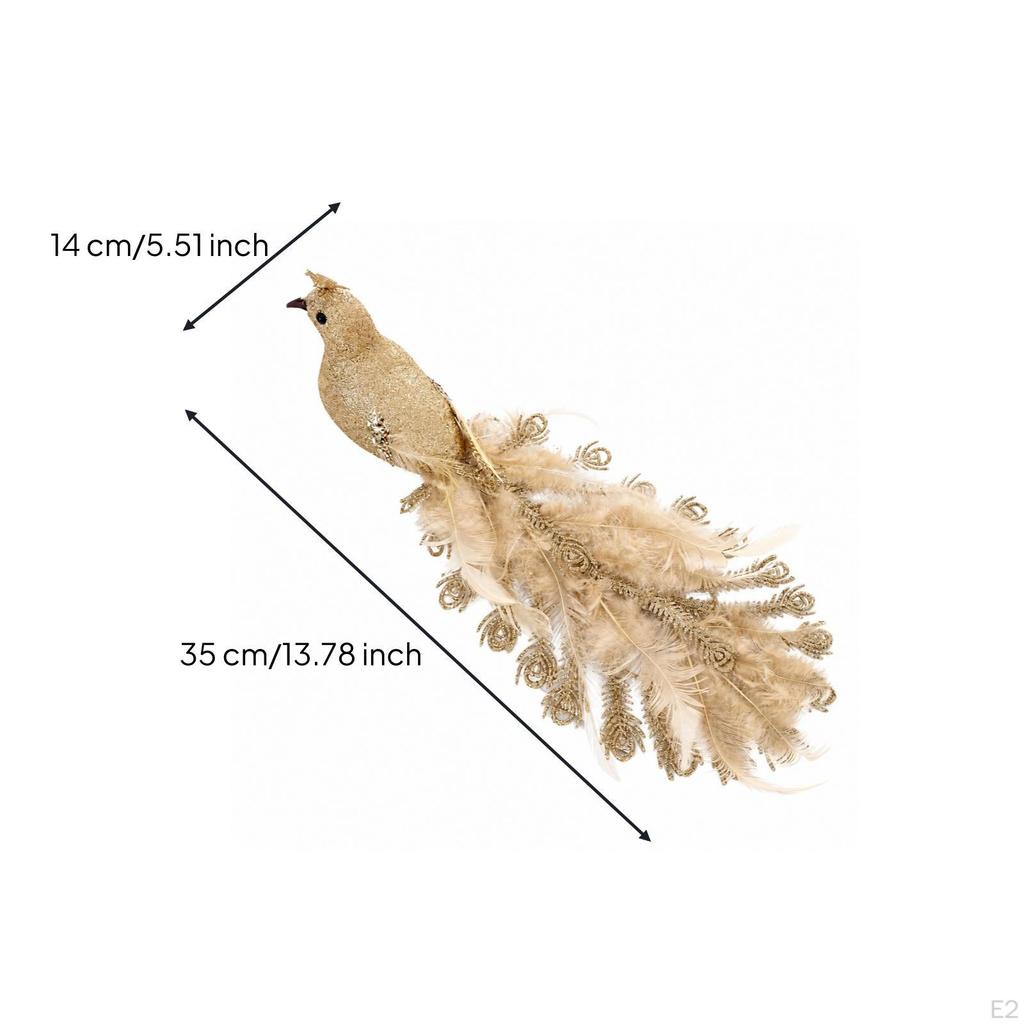 Glittering Pavo Ornament | Long cascading Feathered Tail, Lightweight Design for Branches, Peacock