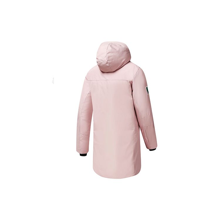 FILA Solid Color Letter Embroidery Hooded Windproof Warm Goose Down Mid-Length Down Jacket Women outerwear Tea-Plum-Pink A11W246910F-PK