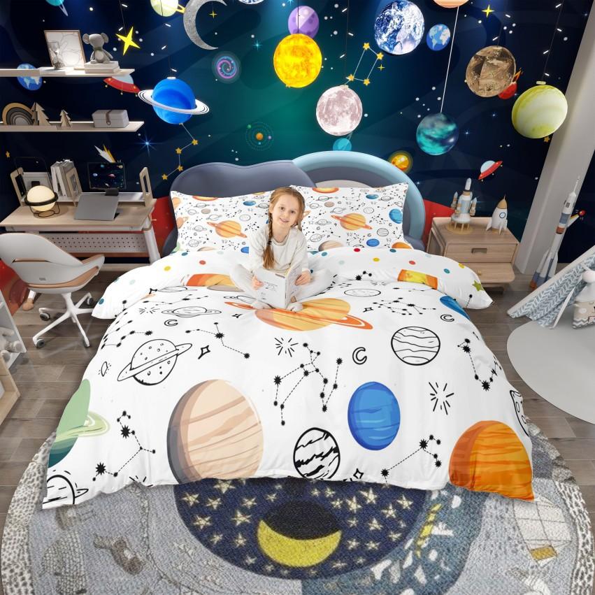Homewish Kinder Magisches Drachen Bettwäsche-SetPsychedelisches Blau Galaxie Bettwäsche-SetCartoon Westliches Tier Bettwäsche-Set