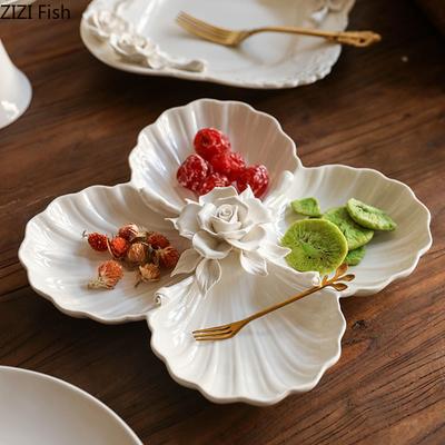 Flower Shaped Ceramic Plate Breakfast Fruit Salad Dinner Plates Hotel Restaurant Western Plate Kitchen Dessert Plate Cutlery