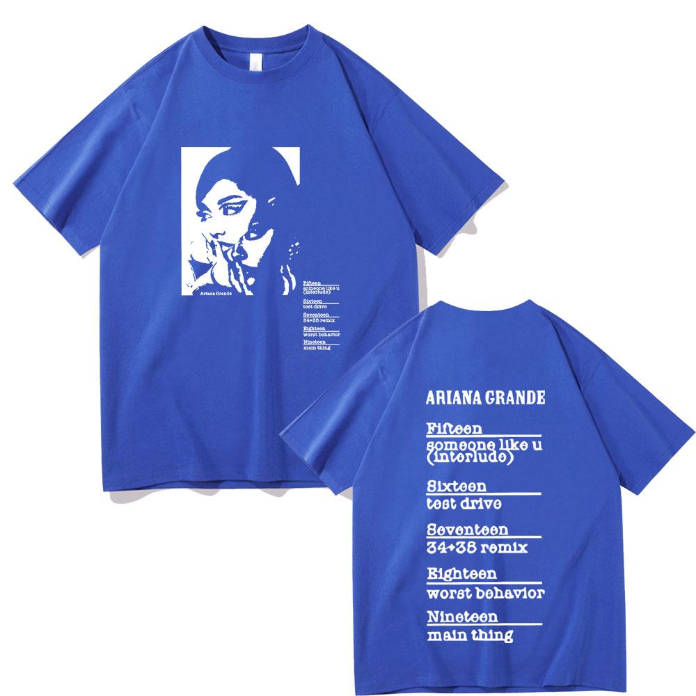 Singer Ariana Grande Double Sided Graphic T-shirt Men Women Clothing Hip Hop Oversized Retro T Shirts Male Casual Fashion Tees