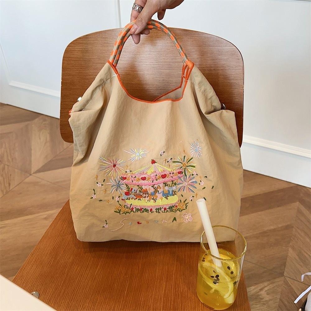 Exquisite Embroidered Oxford Tote Bag Stylish Cartoon Shopping Handbag For Daily Use