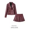 Kaslead New Arrival Women's Clothing Fashion Style Fashion Simple Double Breasted Jacket Outwear Mid-Length Dress Set