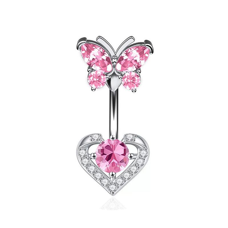 Exquisite Stainless Steel Pink Zircon Butterfly Navel Ring Sexy Body Jewelry For Women Girls Fashion Belly Button Rings Gifts