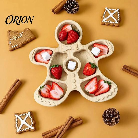 Rustic Kitchen Table Decor Wooden Christmas Divided Tray, Gingerbread Man Santa Xmas Tree Compartment Snack Decorative Nut Serving Dishes Platter,