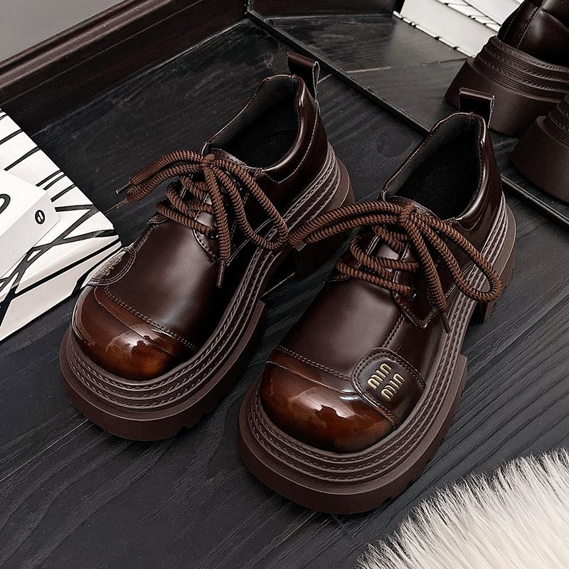 

Жіноче однотонне взуття на товстій підошві, що збільшує зріст, шкіряне взуття, жіночі весняні нові модні лофери 40