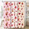 Pink White Red Love Heart Cupcake Wine Glass Flower Shower Curtain Bathroom Decor Set for Valentine's Day Wedding Gift Ideas Wat