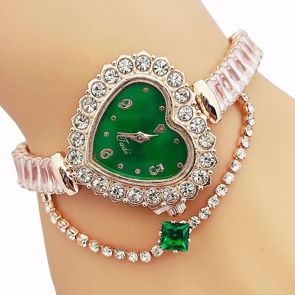 Montre à réglage automatique pour femme avec bracelet en strass et cadran en forme de cœur