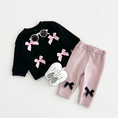 2pcs/set New Spring Autumn Newborn Baby Bow Kids Clothes Sets Toddler Girls Long Sleeve Pullover+Baby Pants For Children