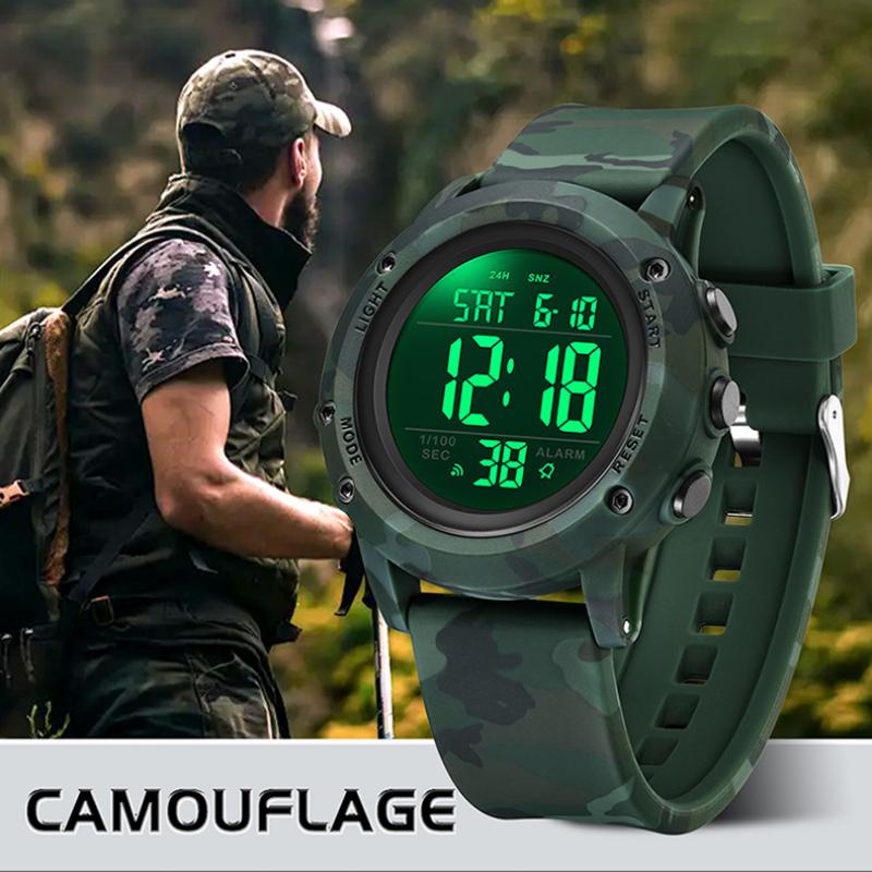 SANDA Camouflage Electronic Watch Outdoor Sports Luminous Student Military Watch Multifunction Digital Electronic Watch