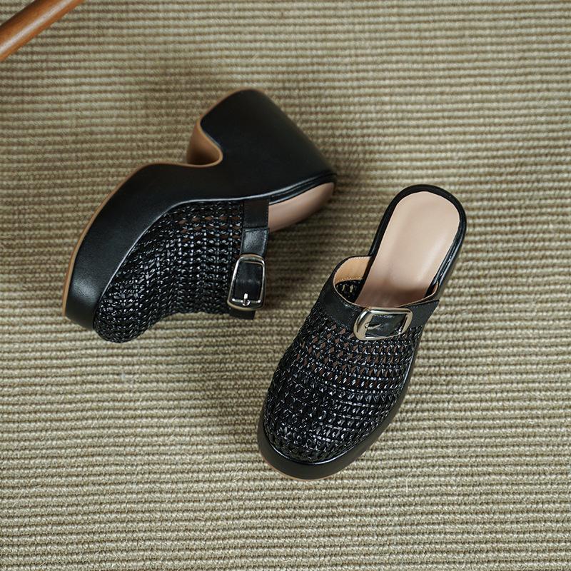 10.5CM Ultra-high Heel Thick Bottom Hollow Bag Head Slippers Summer New Round Head Thick Heel One Pedal Casual High Heel Drag