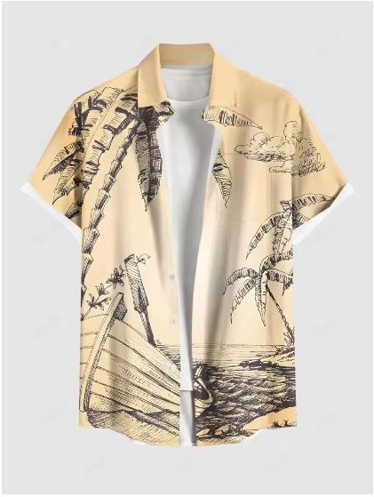 Fashion Men's Hawaiian Shirt 3D Printed Short Sleeve Button Down Lapel Shirt Summer Oversized Top