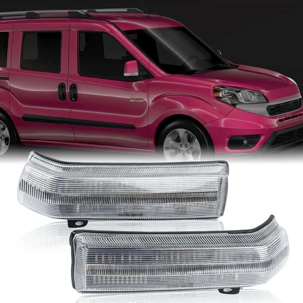 LED Side Mirror Marker Lights for 2015-2022 Ram ProMaster City SLT Tradesman Base Dynamic Amber LED Turn Signal Lamps Clear Lens Left Right Ourside