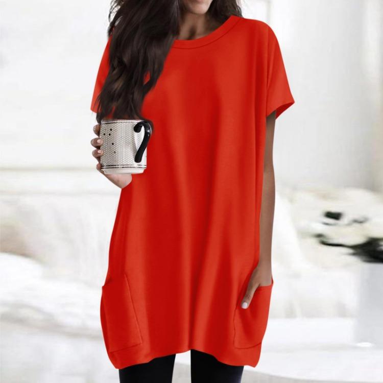 Regular Fit Women T Shirt Short Sleeves Round Neck Pocket Print Tops