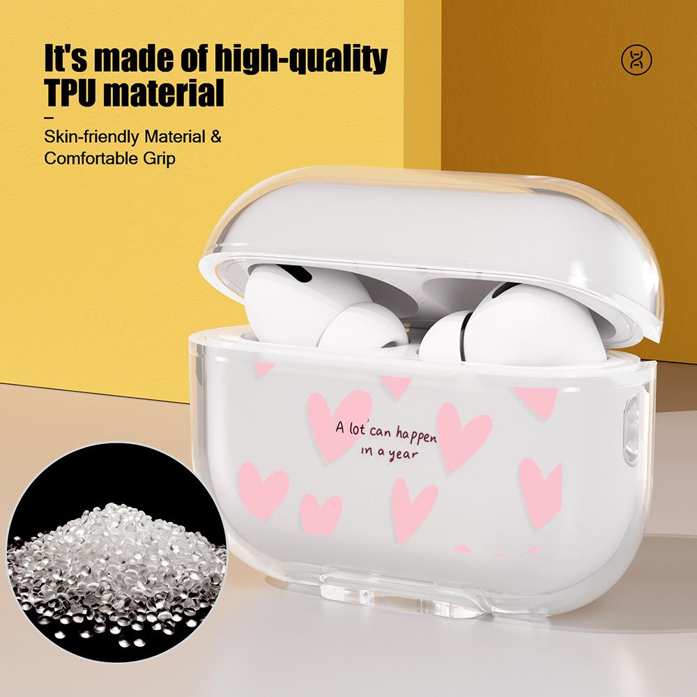 Pink love for AirPodsPro Apple wireless earphone cover TPU soft case Apple 1/2/3 transparent