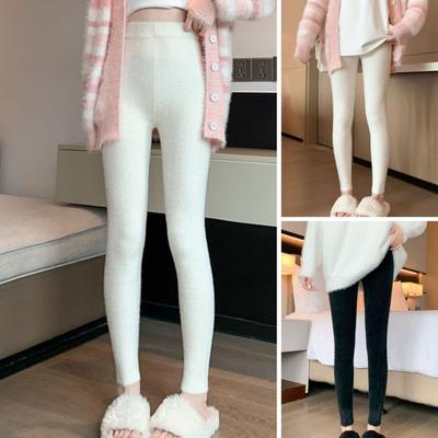 Stretchy Leggings High Waist Plush Thickened Warm Trousers Slim Fit