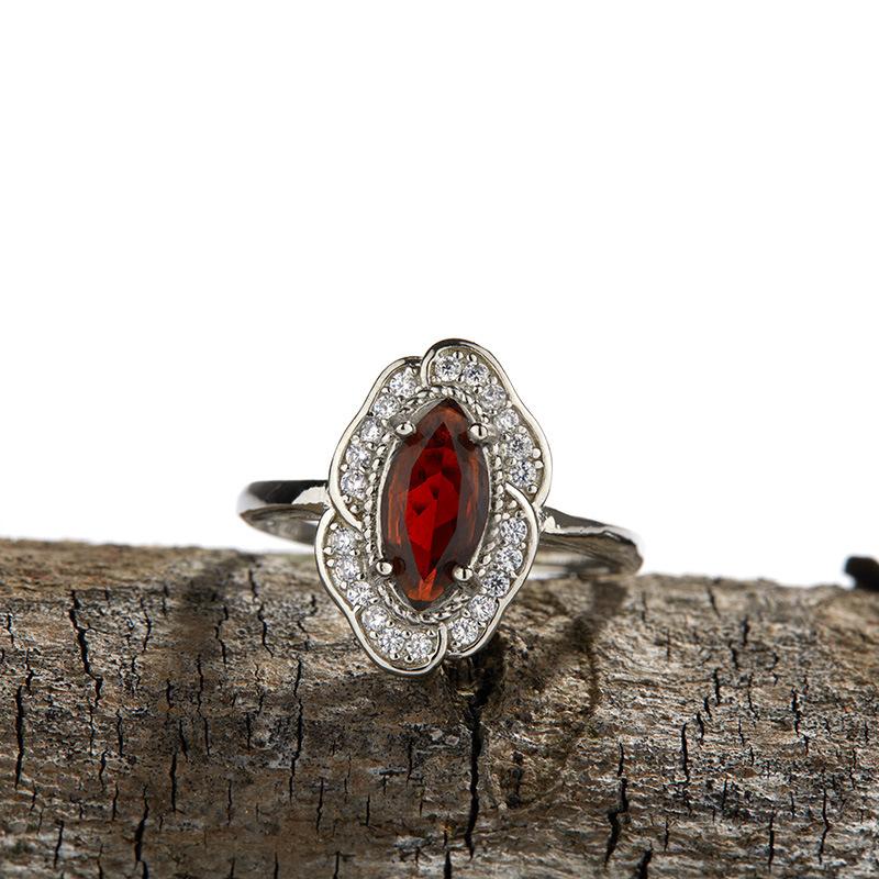 Xiaohongshu Recommends Retro Mintufeng Colored Treasure Ring S925 Inlaid With Natural Garnet Australian Jade Ring For Women