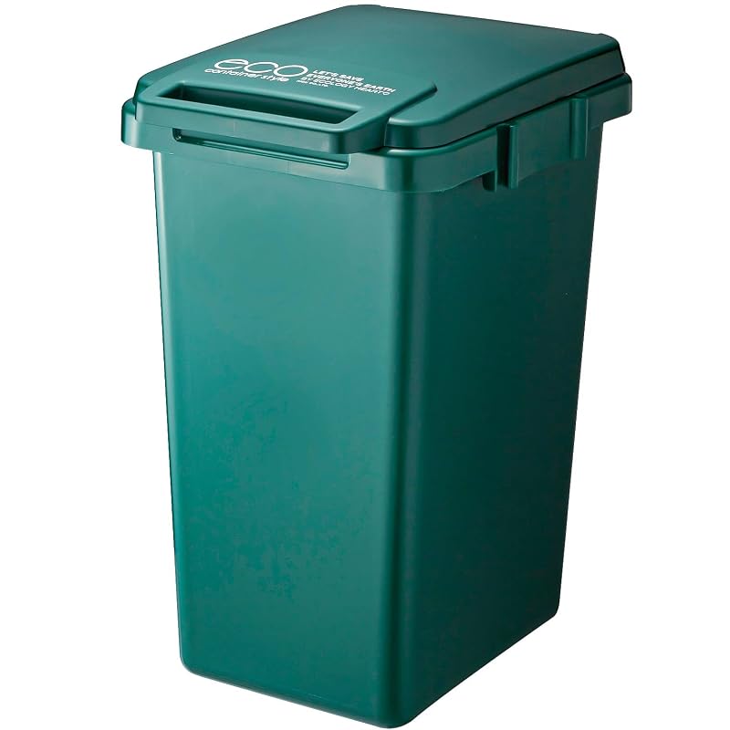 RISU Eco Container Style 2 Trash Can with Lid, Connectable, One-Hand Handle, Dark Green, 45L, Made In Japan (CS2-45J)
