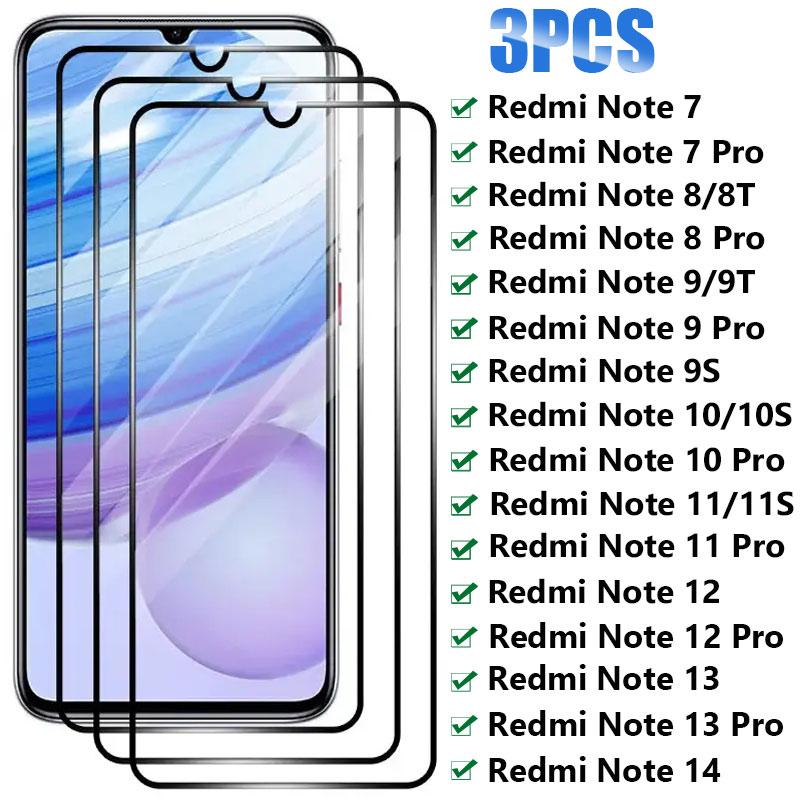 3 Pçs Vidro Temperado Completo Para Xiaomi Redmi Nota 7 8 9 10 Pro 8t 9t 9S 10S 11s Protetor De Tela Para Redmi Note 11 12 13 Pro 14 5g