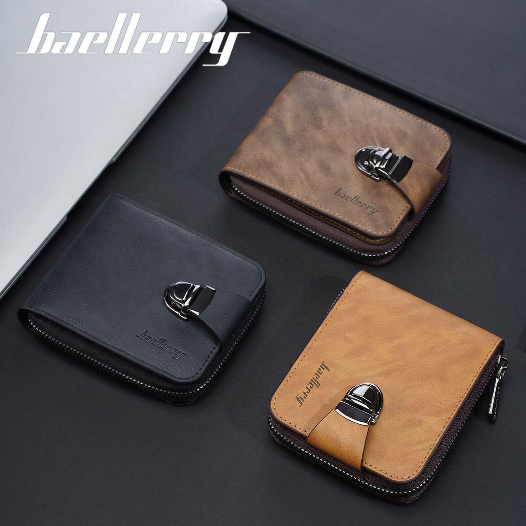 Men's Retro Multifunctional Short Wallet with Buckle and Zipper Coin Purse