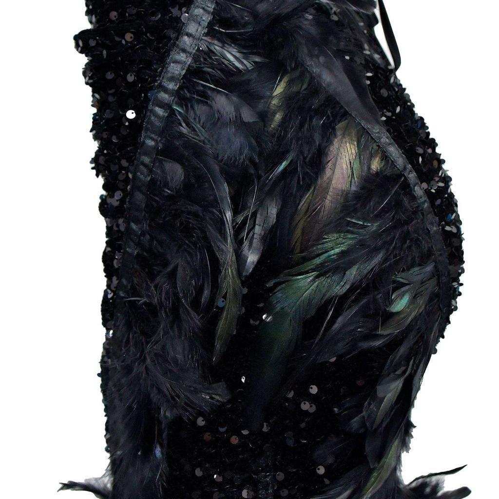 C6713 Women's Fashion Solid Color Backless Sequin Feather Bandeau Dress