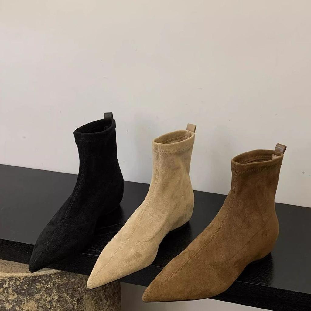 Pointed head year soft bottom design not tired niche thin boots short boots socks boots comfortable daily