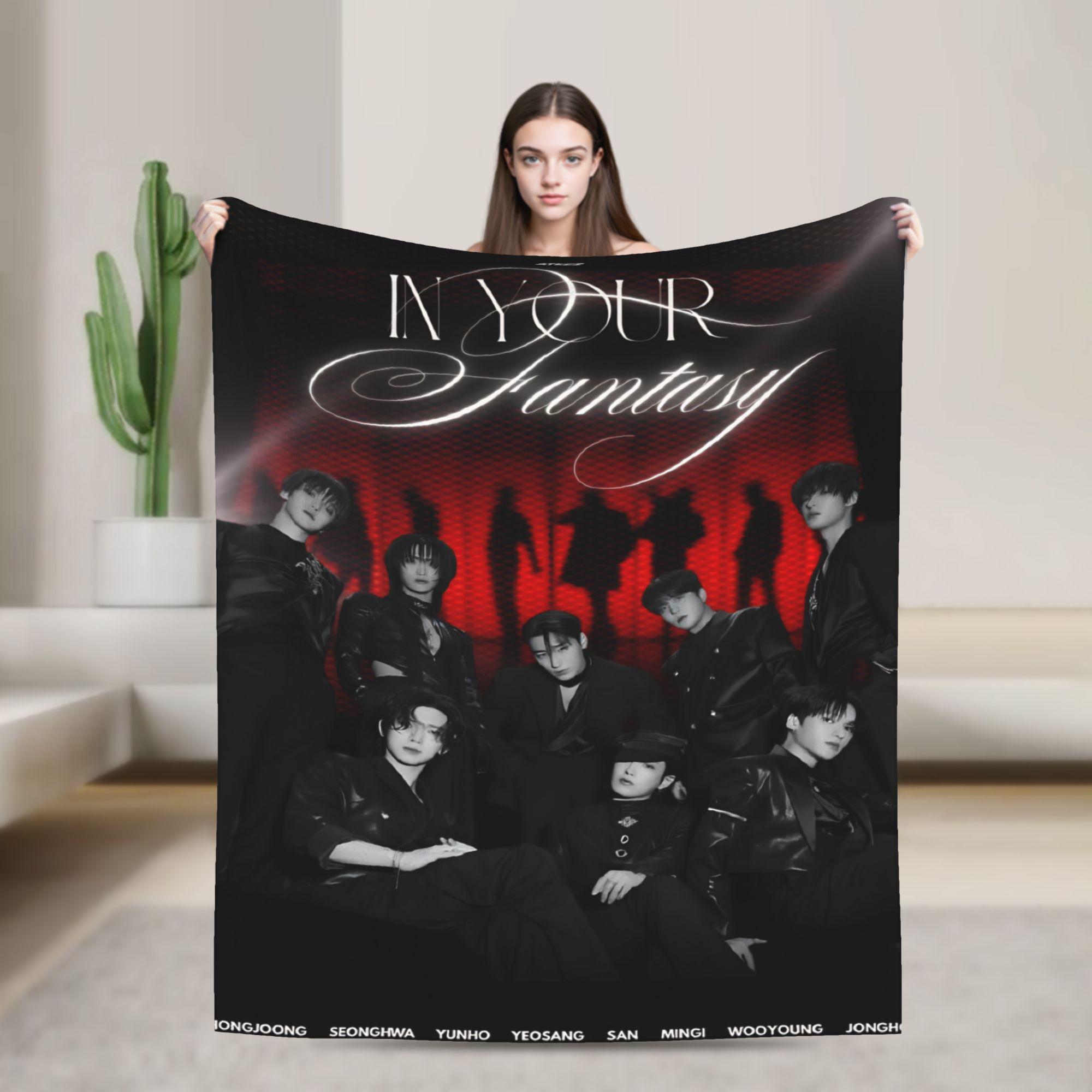 Ateez Koreanische Band Decke In Your Fantasy Album Weicher Plüsch Bettwäsche Überwürfe Für Sofa Bett Dekorative Flanell Tagesdecke Bettbezug Size: 75*100cm, Weight: 230 GSM gray