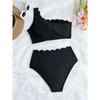 Sexy Black White Patchwork Bikini Women Ruffles One Shoulder Push Up High Waist Swimsuit Summer Bathing Suit Vacation Swimwear
