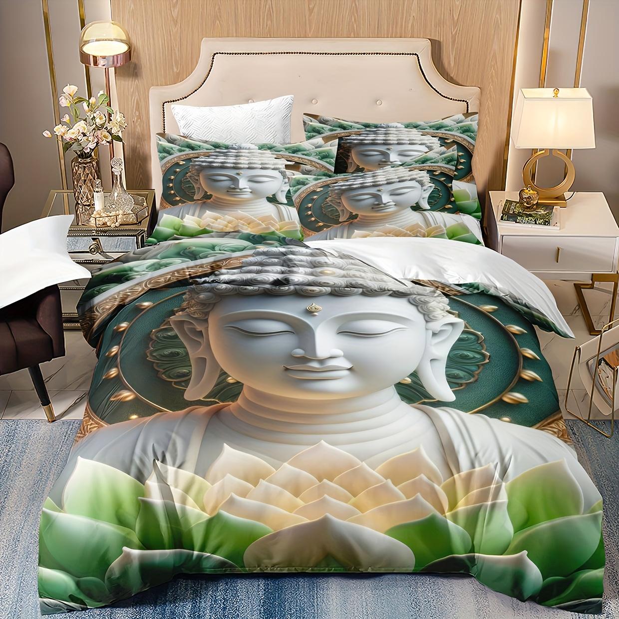 

3pcs Buddha Printed Duvet Cover Set 3D Digital Printed Bedding with Pillowcases Soft Comfortable Breathable Polyester 100 EU Twin(135x200cm)
