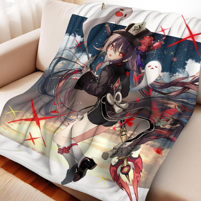 Anime Hu Tao Flannel Blanket - Genshin Impact Four-Season ACG Themed Nap Throw