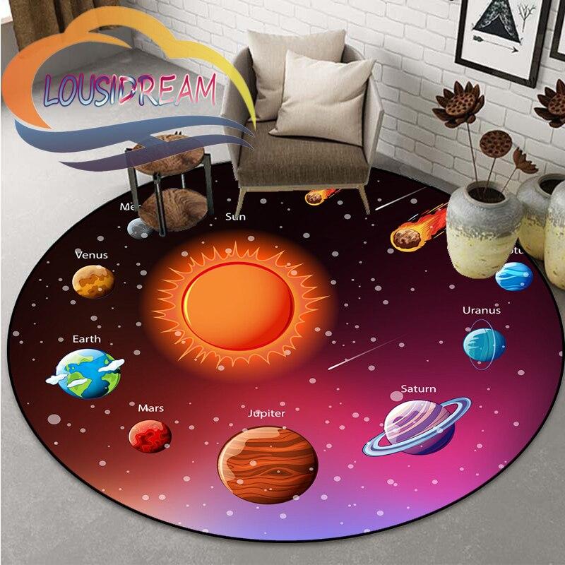 Space Universe  Vector Ufo and Many Planets In Galaxy Round Bedroom Floor Mat Computer Chair Area Decoration Carpets