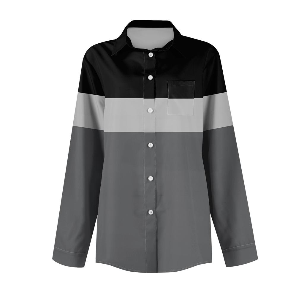 Women's Button Down Prints Shirt Long Sleeve Shirt Business Work Tops Casual With Pockets Jacket