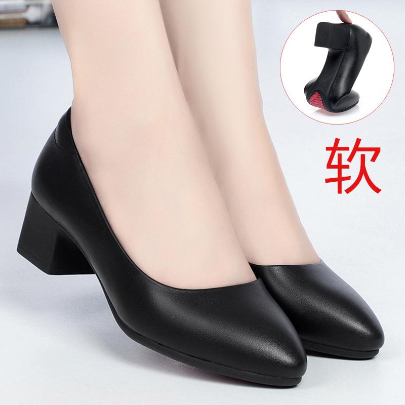 Women High Heel Shoes Ladies Pumps Fashion Soft Leather Professional Work Shoes Women Round Toe Thick Heel Shoes