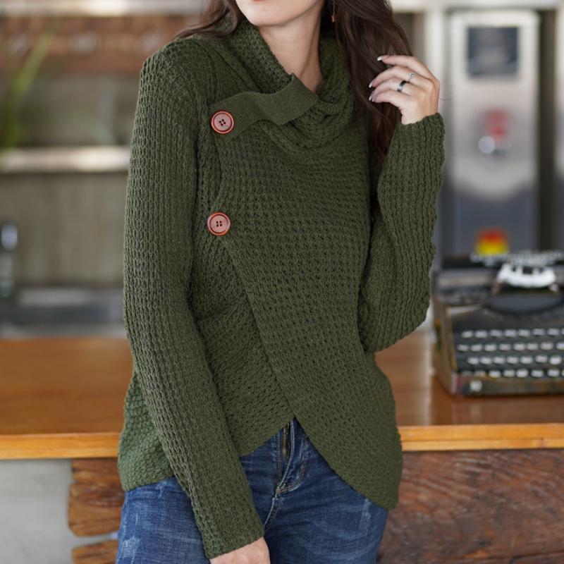 

IHUASU женский осенне-зимний модный вязаный свитер для поездок на работу с высоким воротом и длинным рукавом, большой размер, свободный кардиган, свитер XL трава зеленый