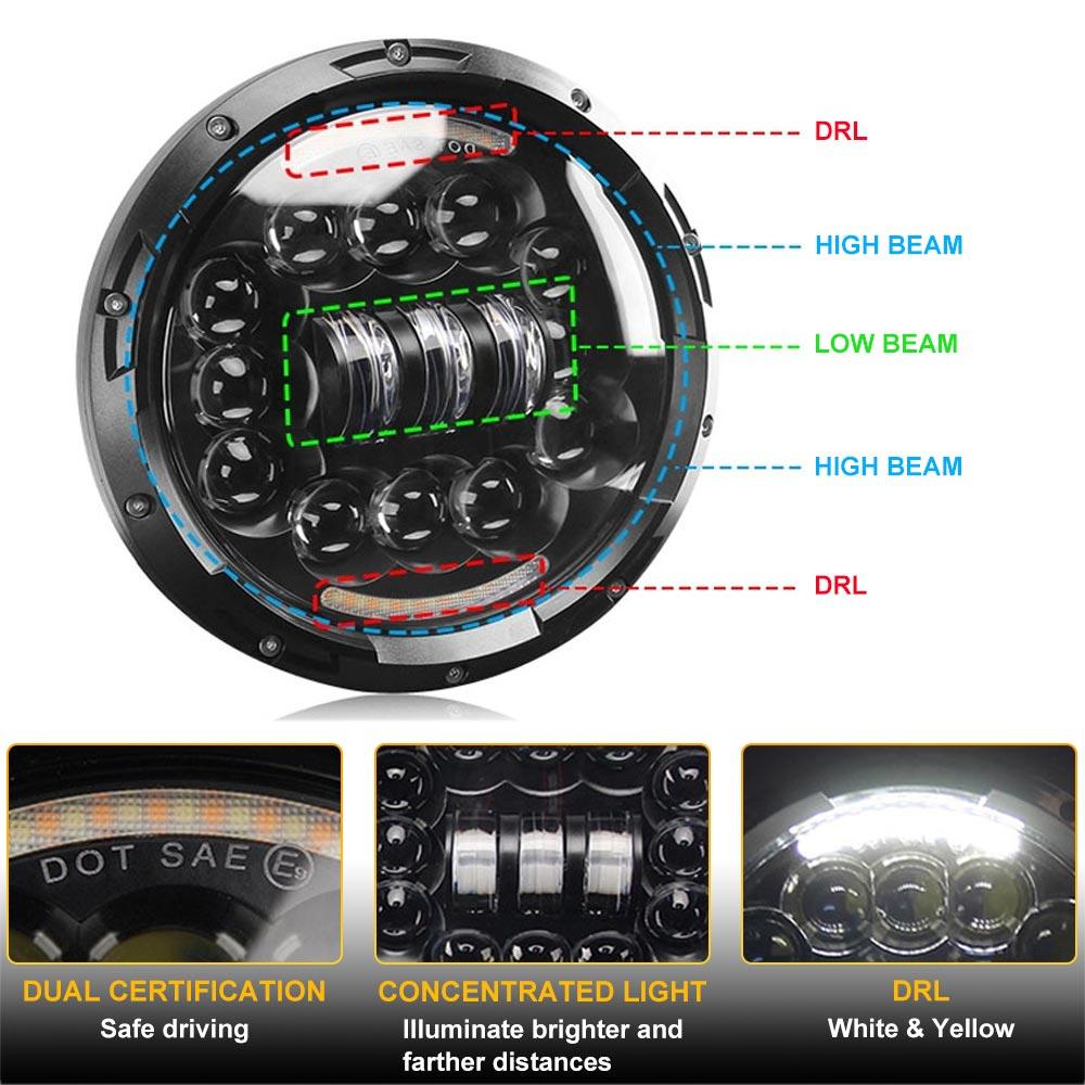 7 Inch LED Round Motorcycle Headlight With Hi/Low Beam 6000LM Super Bright Front Headlamp DRL Turn Signal Lights For Street Bike