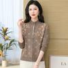 Women's Autumn Spring Jacket Stand Collar Cropped Top Knitted Cardigan Jacquard Loose