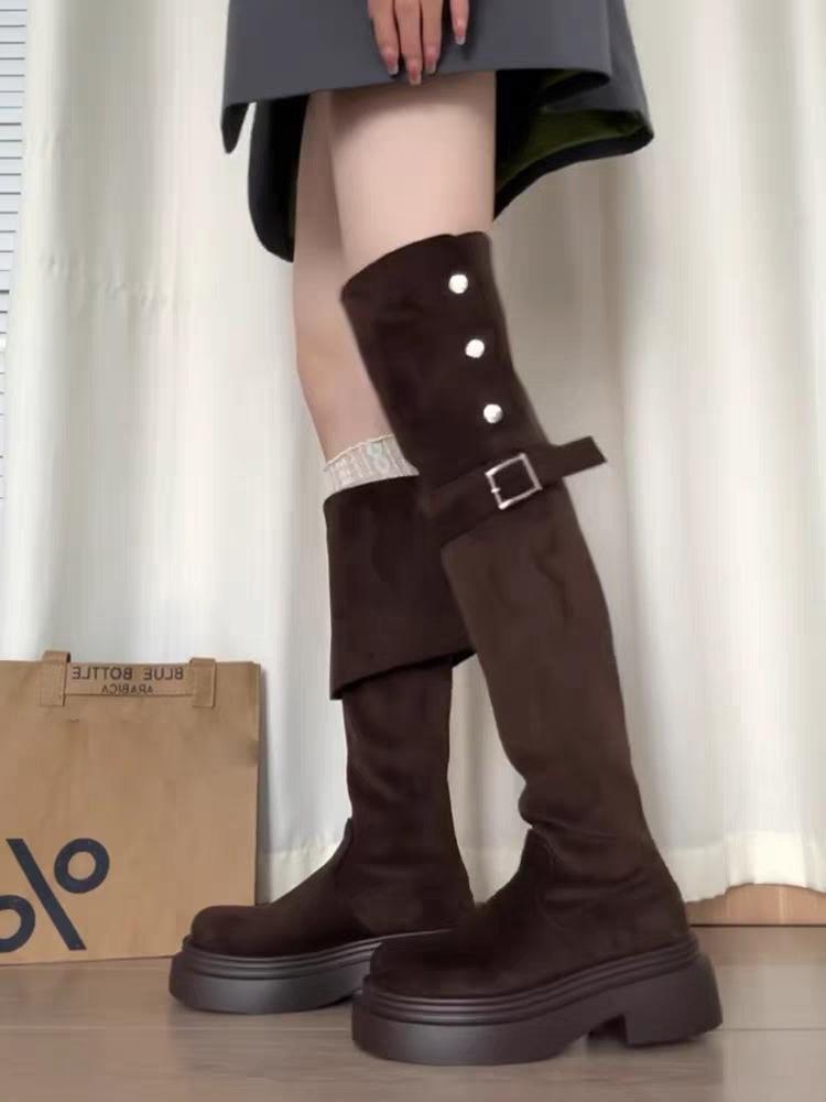 Thick-soled Boots Women's 2025 New Autumn and Winter But Knee Suede Boots Women's Thin Tall Knight Boots