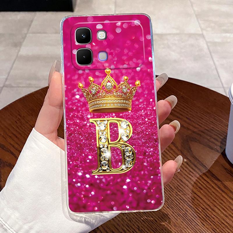 

Case For Infinix Note Edge Transparent TPU Silicone Shockproof Soft Casing Newest Glitter Letter Crown Pattern Couple Shell Infinix Note Edge