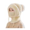 Knitting Hat Women Windproof Insulated Design Winter Hat with Plush Ball Unique Texture 3-in-1 Thickened Hat Face Guard Scarf