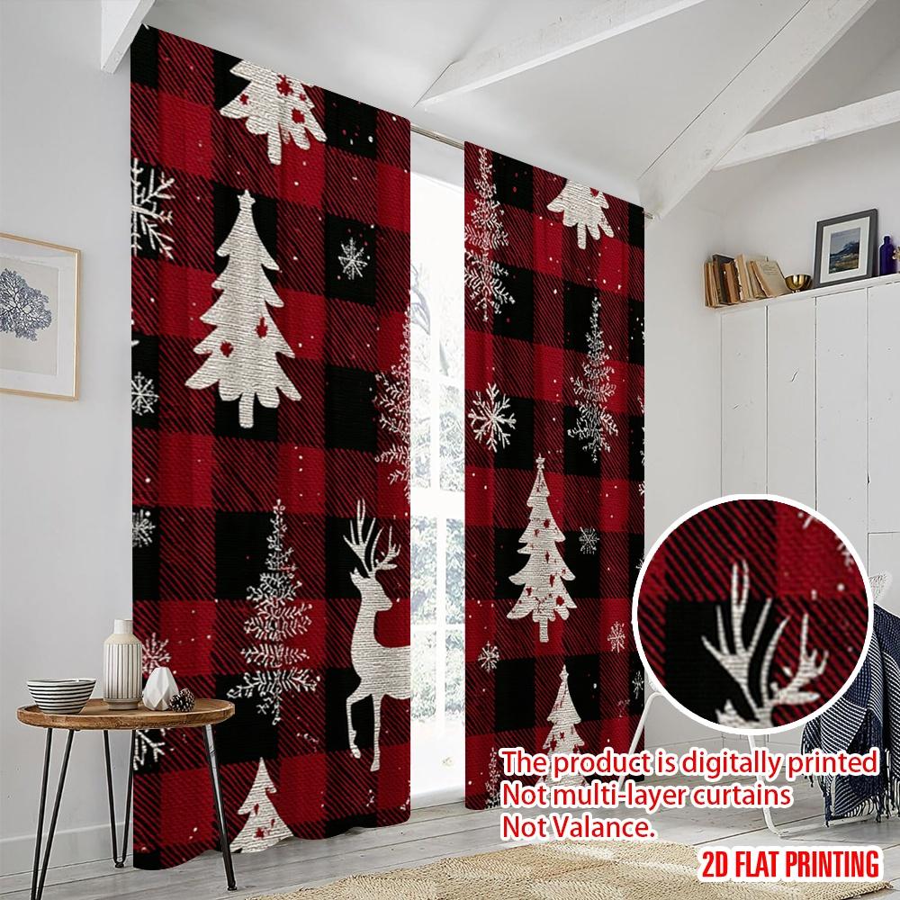 2 Stück, 2D-Flachdruck Vorhangstoff Weihnachten1 100% Polyester (ohne Stange) Dekorationen Innen Ldeal für Wohnzimmer & Schlafzimmer