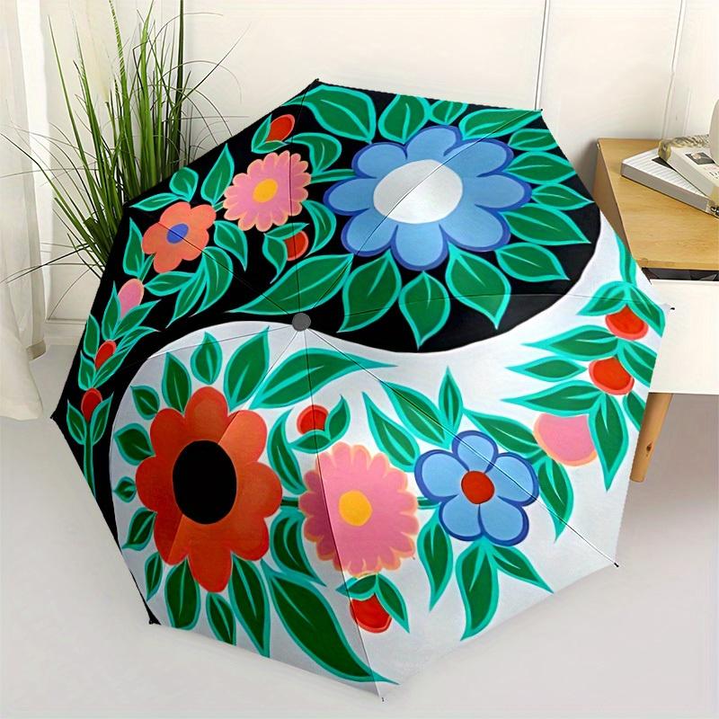 1pc Floral Yin Yang Symbol Automatic Open/close Folding Umbrella, Compact Portable Travel Umbrella,Cute Umbrella, Durable Construction yy250804070