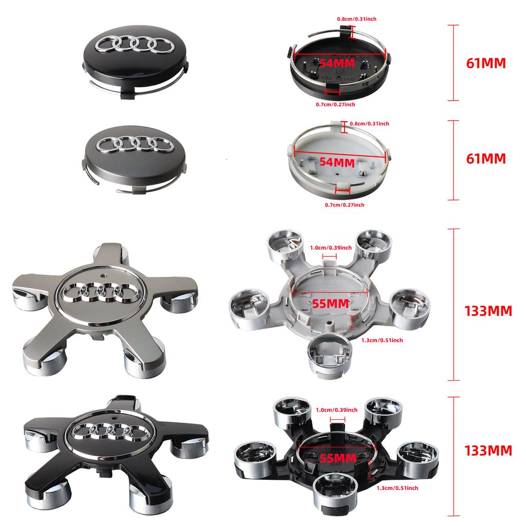 For Audi A5 55/59mm Car Styling Car Wheel Center Hub Cap Cover Badge Center Cover For Audi A4 B8 A3 8P A6 C6 A5 Q5 A1 Q3 C7 8V B9 B7 B6 C5