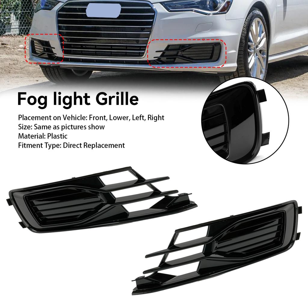 2PCS Front Bumper Foglight Cover Grill Grille Fit A6 C7 2014-2018 Black
